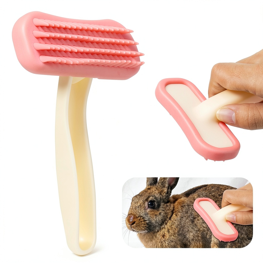 Fukaisu rabbit brush grooming a small pet rabbit